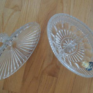 Lead Crystal Bowl Divided Dish + Lid + Spoons William Adams Relish Dish Vtg 50s